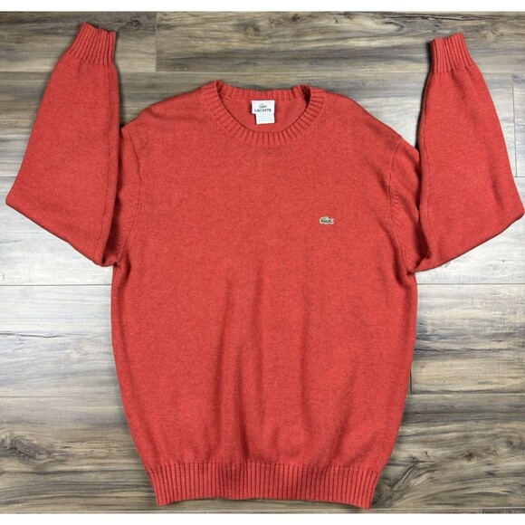Authentic Lacoste Rust Cotton Wool Knit Crew Neck Pullover Sweater SZL - Picture 1 of 6
